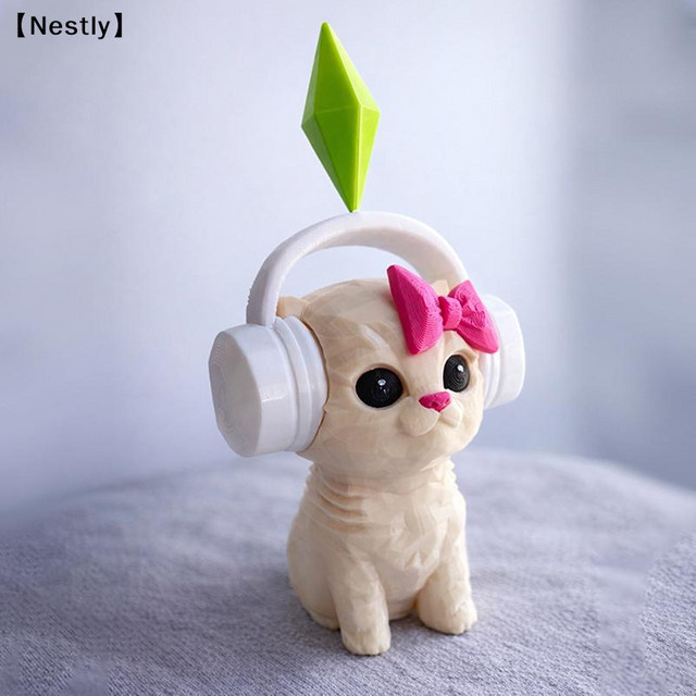 Miyin Tanzende Katzenfigur mit Kopfhörern als 3D-gedrucktes Katzenornament für Zuhause, Büro oder Auto - Bild 1