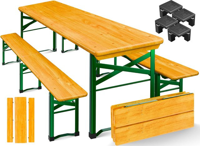 KESSER Bierzeltgarnitur aus behandeltem Hartholz in Braun, 3-teiliges Gartenmöbel-Set klappbar, B/T/H: 170 x 46 x 75 cm - Bild 1