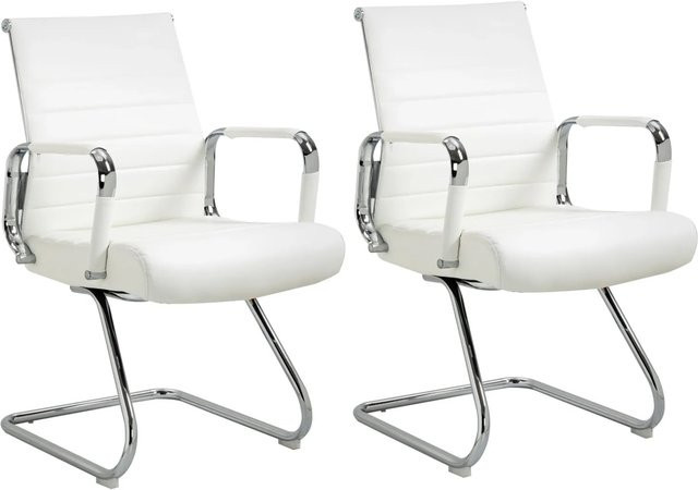 Svita Office Comfort 2er Set Besucherstühle als Freischwinger mit Armlehnen aus weißem Kunstleder und verchromtem Stahl, B/T/H: 56 x 64 x 93,5 cm - Bild 1