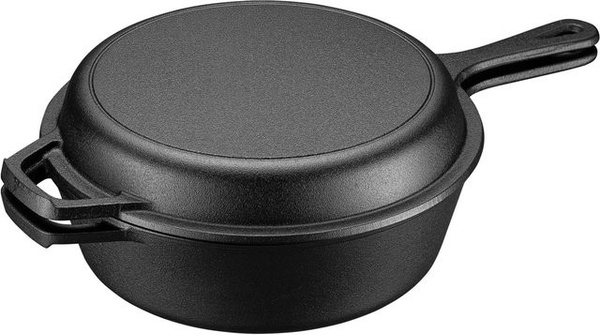 Wiltec 2in1 Dutch Oven aus Gusseisen in Schwarz, Grilltopf und Schmortopf für Lagerfeuer und Feuerstellen, B/T/H: 42 x 26 x 12 cm