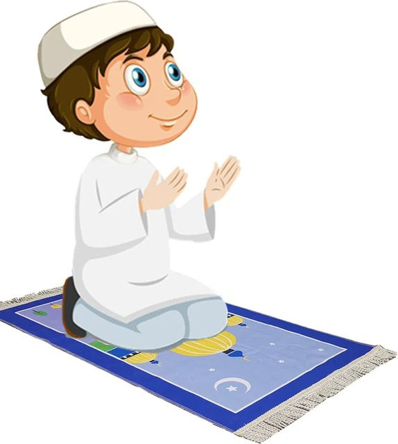 VIKAMA Kinder-Gebetsteppich mit Quasten und orientalischem Motiv, faltbar und tragbar - Bild 1