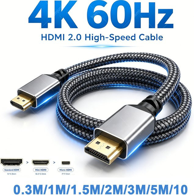 HDMI 2.0 Kabel Set mit HDMI, Mini HDMI und Micro HDMI Anschlüssen in Schwarz für 4K 60Hz Auflösung - Bild 1
