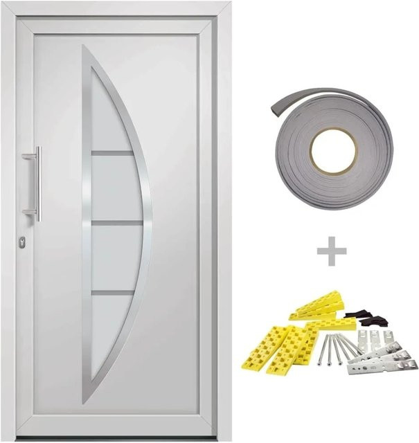 vidaXL Haustür in Weiß aus Aluminium und Stahl, modern, B/H: 88 x 200 cm - Bild 1
