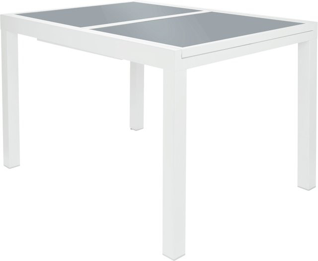 LIVARNO HOME Alu-Gartentisch Houston weiß, höhenverstellbar und ausziehbar mit Sicherheitsglas, B/T/H: 120-180 x 89 x 75 cm - Bild 1