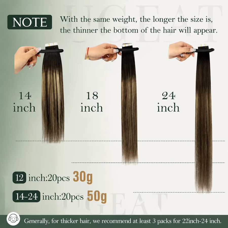 Ugeat Tape-in Haarverlängerungen Echthaar, Balayage, Glatt, 20 Teile - Bild 5