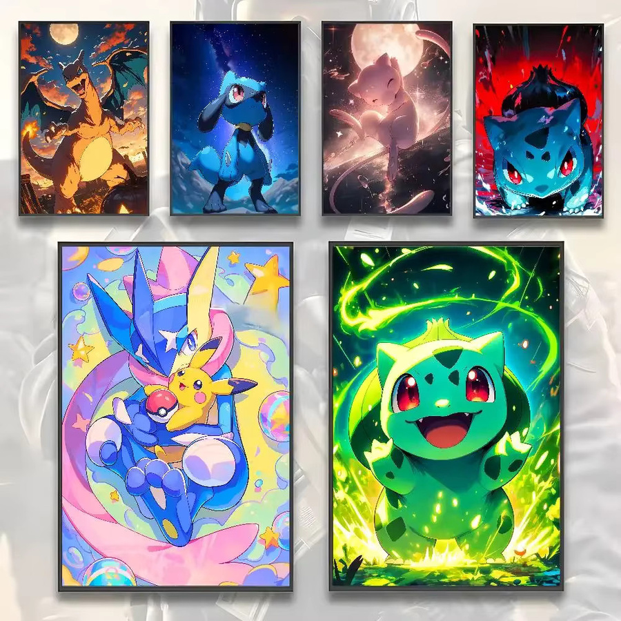 Bandai Pokemon Anime Leinwandgemälde Poster mit Charmander, Pikachu und Eevee in Mehrfarbig - Bild 5