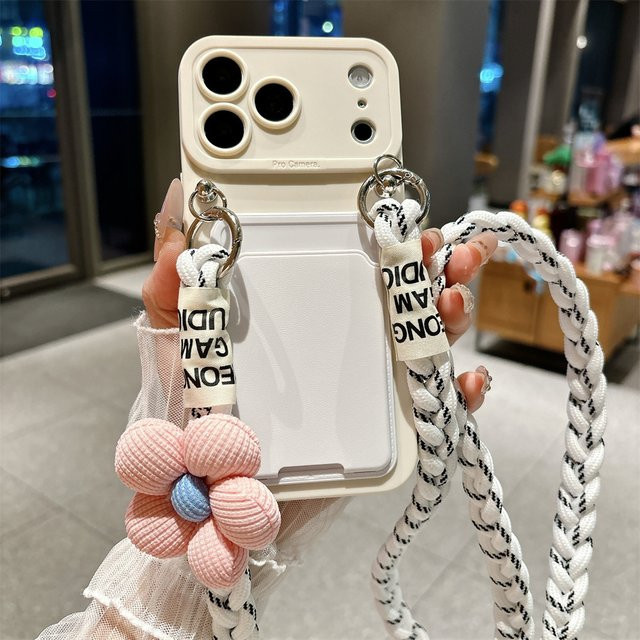 lolozzx Silikon Handyhülle mit Crossbody-Lanyard und Blumenriemen sowie Kartenhalter für iPhone, Farbe: Braun - Bild 1