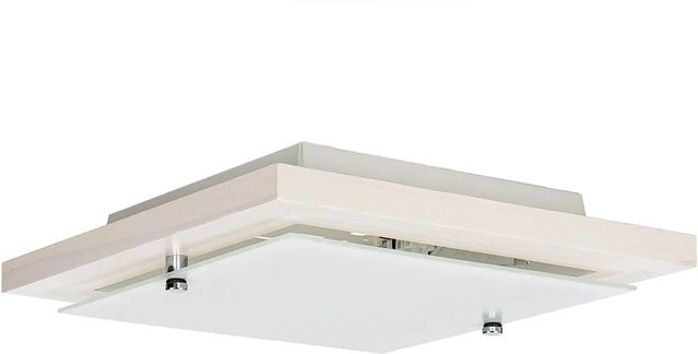Licht-Erlebnisse Moderne Eckige Deckenleuchte aus Holz und Glas in Weiß, Breite: 30 cm, Fassung E27 - Bild 1