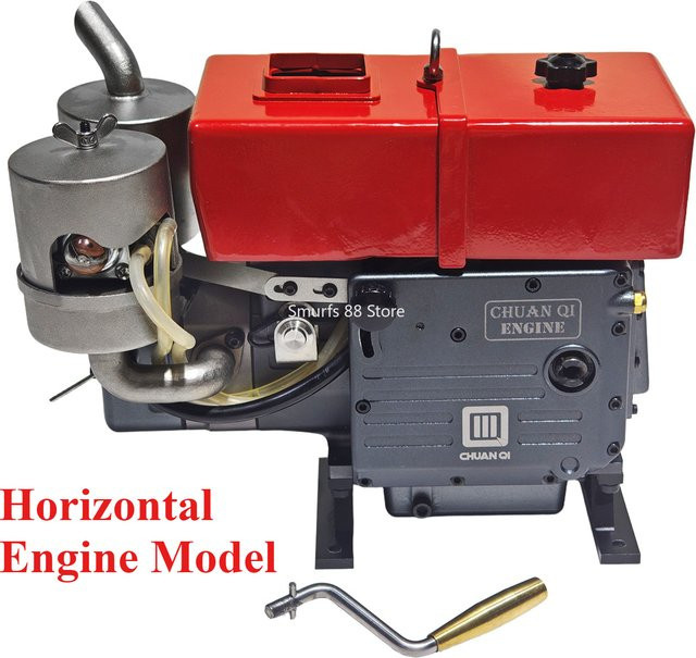 goni Miniatur-Vintage-Metalltraktor, Horizontales Einzylinder-Motormodell, Metall, Rot - Bild 1