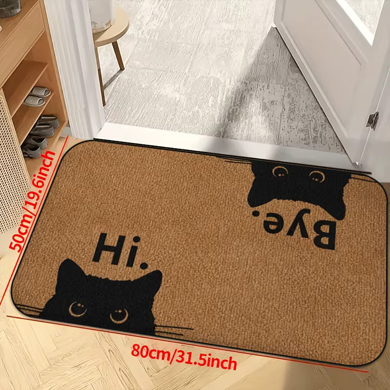 VIKAMA Fußmatte mit Katze Motiv Hi Bye, rutschfest, braun, B/T: 60 x 40 cm - Bild 4