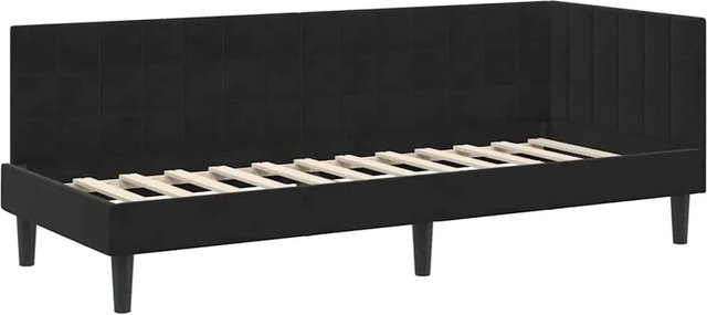 vidaXL Eckbettgestell mit Kopfteil in Schwarz aus Stoff, B/T/H: 80 x 200 x 140 cm - Bild 1