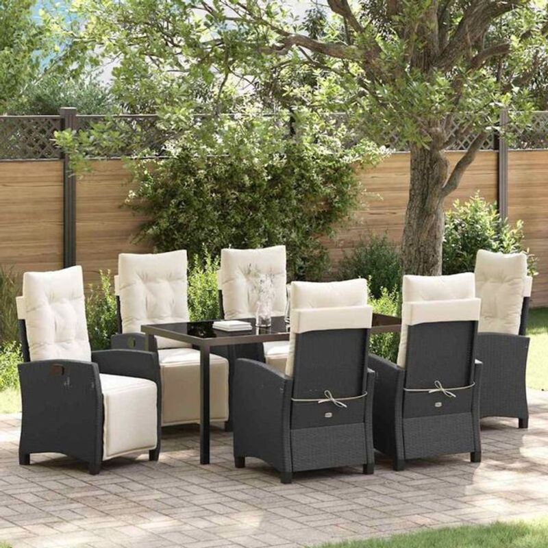 Vidaxl Gartenmöbel-Set aus Polyrattan und Stahl, 7-teilige Essgruppe in Schwarz, modern und minimalistisch - Bild 1