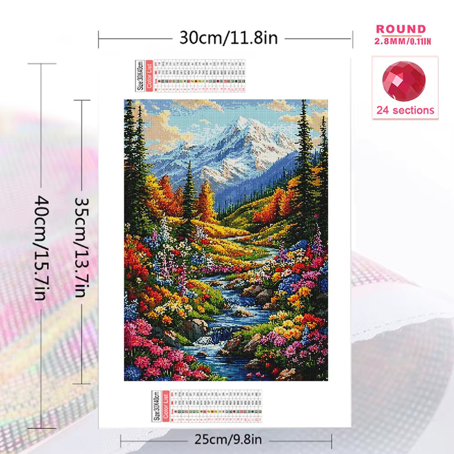 EverShine Diamant-Stickerei DIY Landschaftsgemälde Schneeberg und Blumen in Mehrfarbig, B/H: 30 x 30 cm - Bild 2