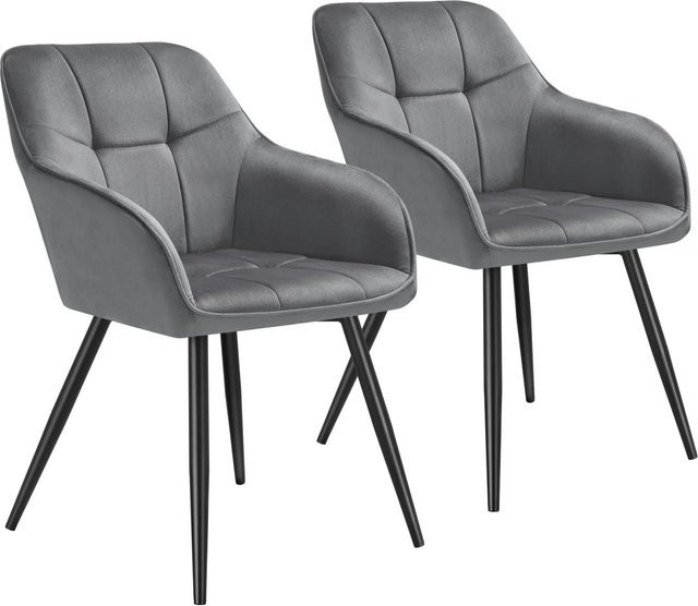 tectake Esszimmerstuhl Marilyn 2er Set, gepolstert in Samtoptik mit Steppmuster und Stahlbeinen, B/T/H: 58 x 62 x 82 cm, Grau-Schwarz - Bild 2