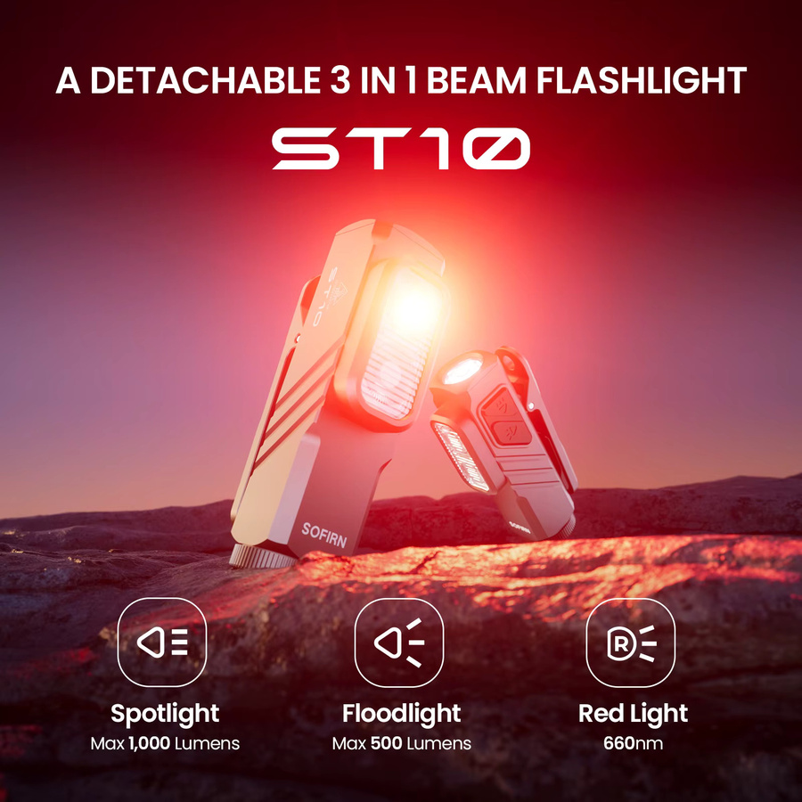 SOFIRN ST10 Mini-Klemm-Taschenlampe mit 1000 lm, USB-C wiederaufladbar, weiß und rot, IPX6 wasserdicht mit magnetischer Endkappe und LED-Licht 7000 K - Bild 3