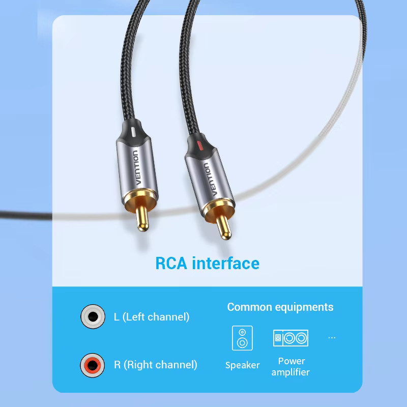 Vention RCA HiFi Stereo Audiokabel mit 3,5 mm Klinke auf 2RCA AUX Splitter, Schwarz - Bild 4