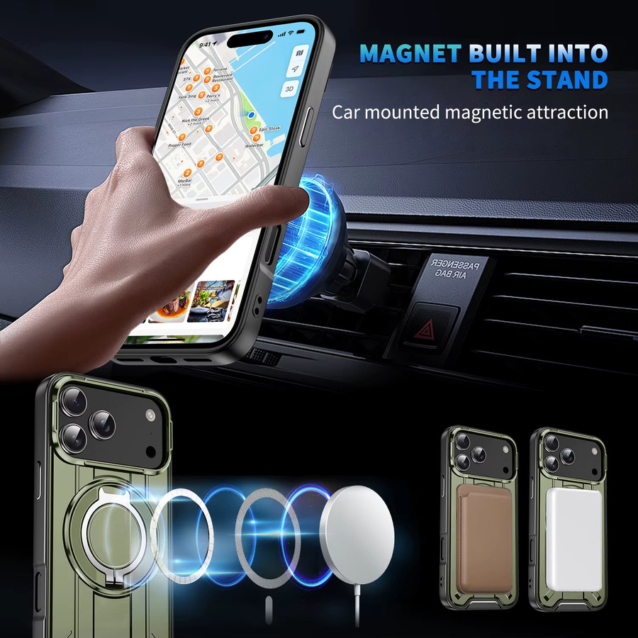 Magnetische 360 Grad Rotations Handyhülle mit Standfunktion und Wireless Charge für Apple iPhone 17 16 15 14 13 12 11 Pro Max Plus Air in Grün - Bild 5