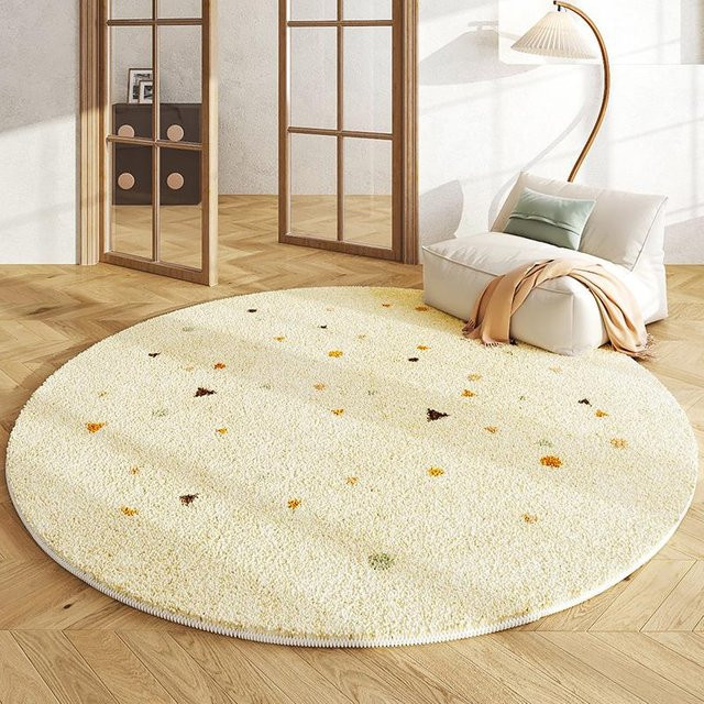 Runder Teppich in Creme, flauschig und weich für Wohnzimmer und Schlafzimmer, Durchmesser: 80 cm - Bild 1