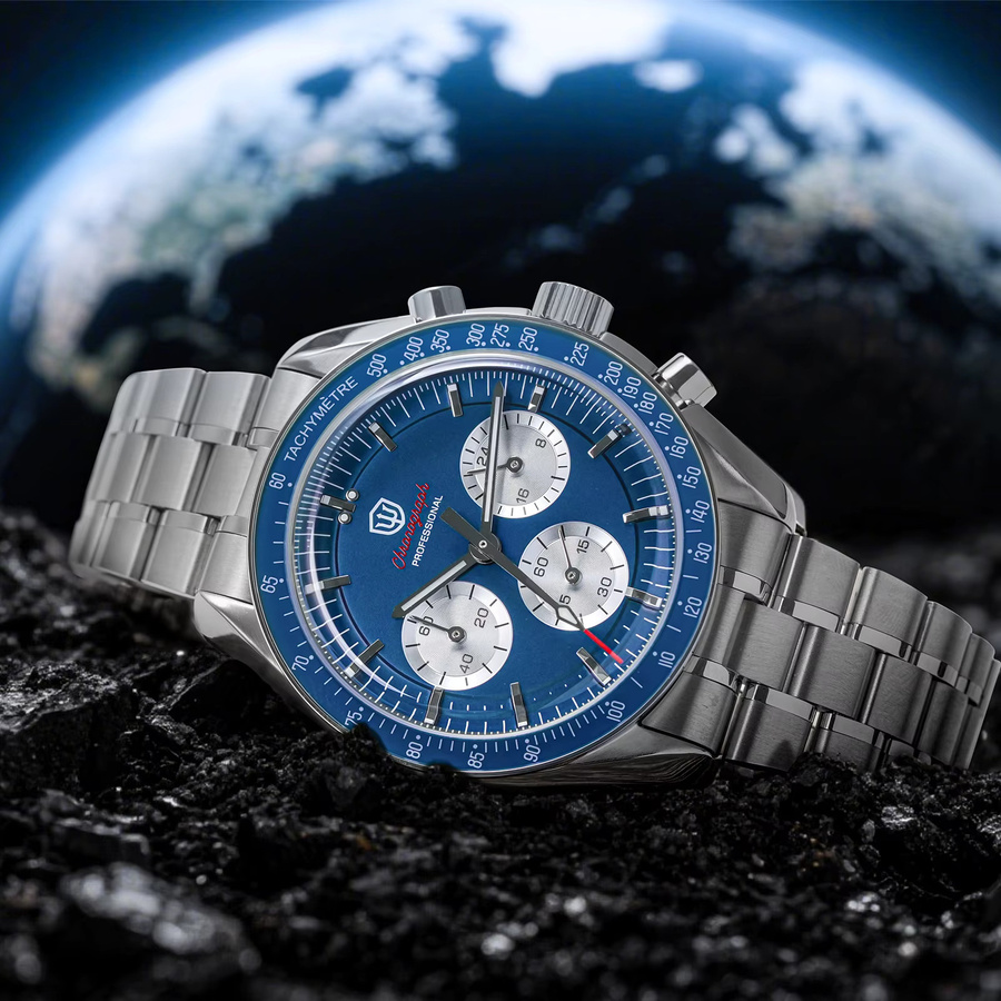 Watchdives Chronograph, Quarz, Edelstahl, Blau, Saphirglas, 39 mm, Unisex - Bild 2