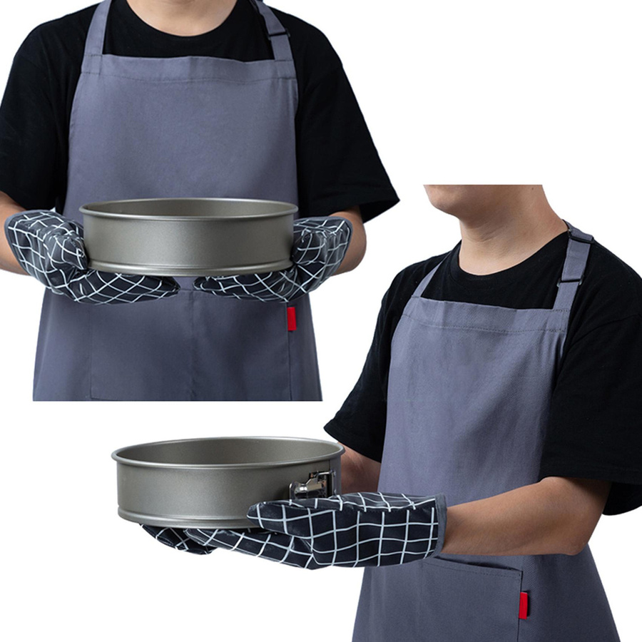 KONNWEI Set aus 5 Stück Topflappen, Topfuntersetzer mit Tasche und Schürze, silikonbeschichtete Oberfläche, hitzebeständig, grau - Bild 6