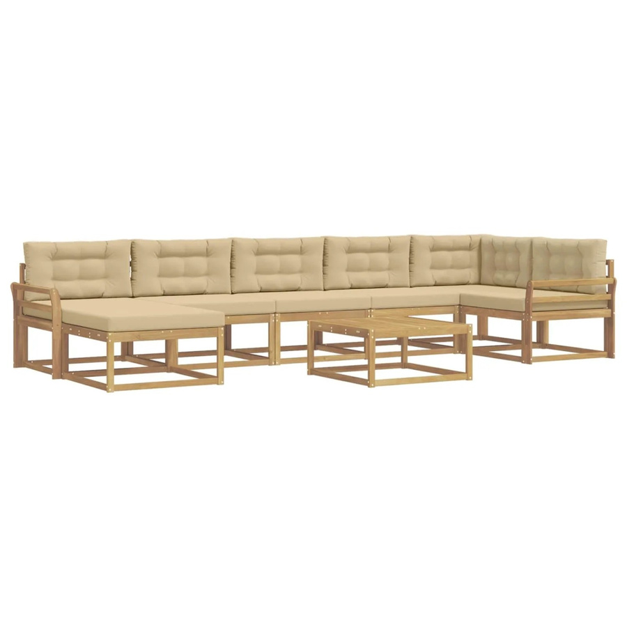 vidaXL Outdoor-Sofagarnitur aus Akazienholz in L-Form mit 8 Teilen, Weiß und Beige - Bild 2