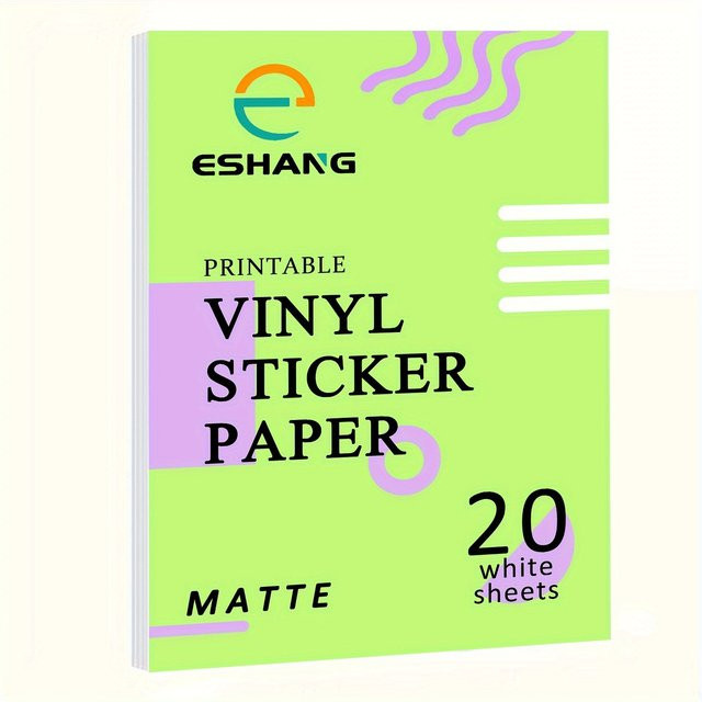 ESHANG Premium Matt Vinyl Aufkleberpapier für Tintenstrahldrucker, 20 Blatt, A4, 210 x 297 mm - Bild 1