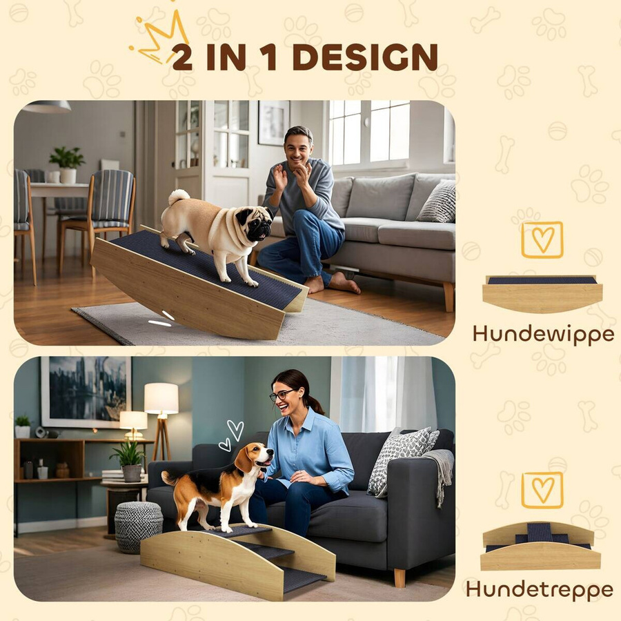 PawHut 2-in-1 Hundewippe aus Fichtenholz für Agility und Balance, B/H/L: 39,5 x 20 x 80 cm, Naturholz - Bild 4