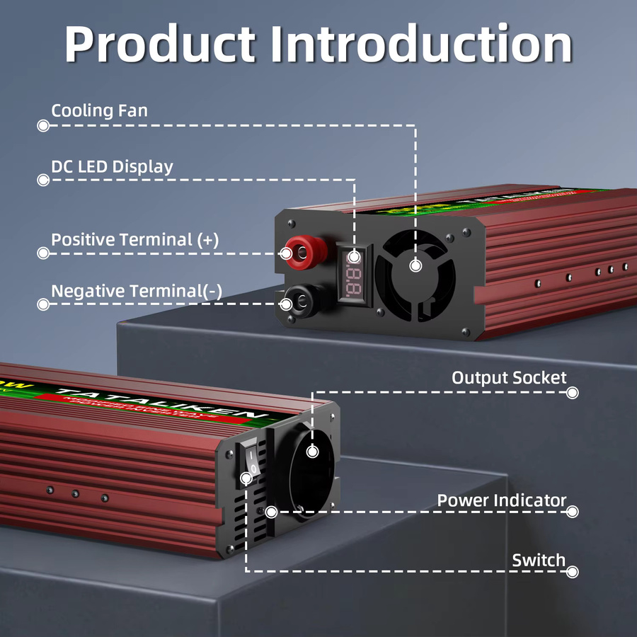 TATALIKEN Stromwandler 24V auf 220V mit 3000W Digitalanzeige und intelligenter Temperaturregelung für Auto und Elektronik - Bild 2
