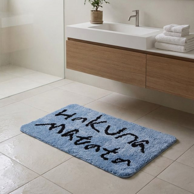 VIKAMA Badezimmermatte im koreanischen Stil, minimalistisches Design, blau, rutschfest und saugfähig - Bild 1