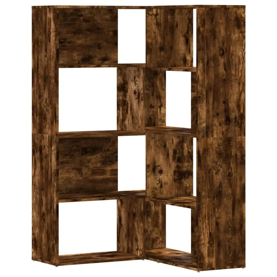 vidaXL Eck-Bücherregal mit 4 Etagen in Räuchereiche, modernes Standregal aus Holzwerkstoff, B/T/H: 85 x 85 x 140 cm - Bild 2