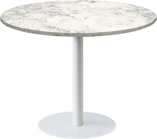 RestooTab Tisch Rome XL weiß rund mit Holz- und Steindekor, H: 75 cm, Ø: 120 cm - Bild 1