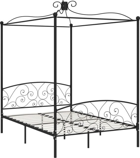 vidaXL Himmelbett-Gestell aus Metall in Schwarz Matt, B/T/H: 140 x 200 cm - Bild 1