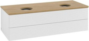 V&B Waschtischunterschrank Antao mit Frontstruktur und Beleuchtung, Eiche Honig und Weiß Lack, B/T/H: 120 x 50 x 50 cm - Bild 1