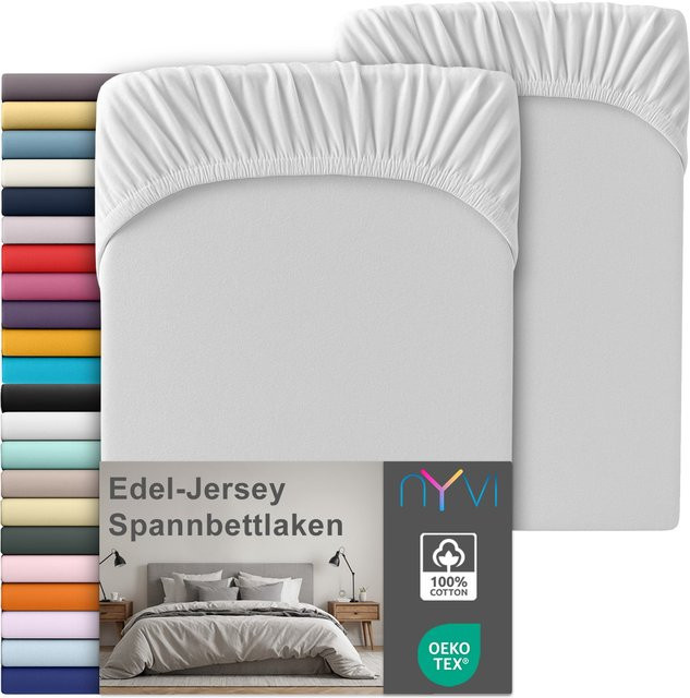 NYVI Edel Jersey Spannbettlaken Deluxe 2er Set aus 100% supergekämmter Baumwolle, Farbe: Silber, B/T: 180-200 x 200 cm - Bild 1