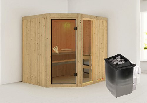 Karibu Sauna Paide 2 in Beige mit 9 kW Saunaofen und integrierter Steuerung für 3 Personen, B/T/H: 198 x 170 x 196 cm - Bild 1