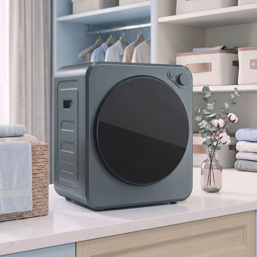 HOMCOM Mini Wäschetrockner Grau mit 4 kg Kapazität, 5 Programmen und Edelstahltrommel, freistehend oder wandmontierbar - Bild 2