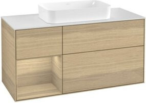 V&B Waschtischunterschrank Finion mit Wandbeleuchtung in Weiß und Eiche, B/T/H: 120 x 50,1 x 50,1 cm - Bild 1
