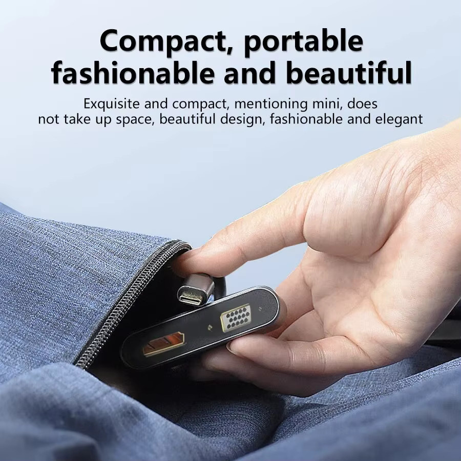 GGBEE USB C Hub 4 in 1 Adapter in Grau mit 4K HDMI, VGA und PD Schnellladung für MacBook, Laptop und Smartphone - Bild 6