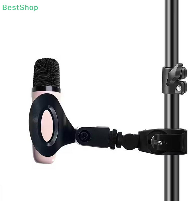Trommel Mic Clip Halterung mit Krabbenklemme für Mikrofonständer und Trommelfelge, Schwarz, 5/8 bis 3/8 Gewinde - Bild 1