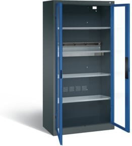 C+P Akku-Ladeschrank für 5 E-Werkzeuge mit Sichtfenster, Enzianblau/Anthrazitgrau, H: 195,0 cm, B: 93,0 cm, T: 50,0 cm - Bild 1