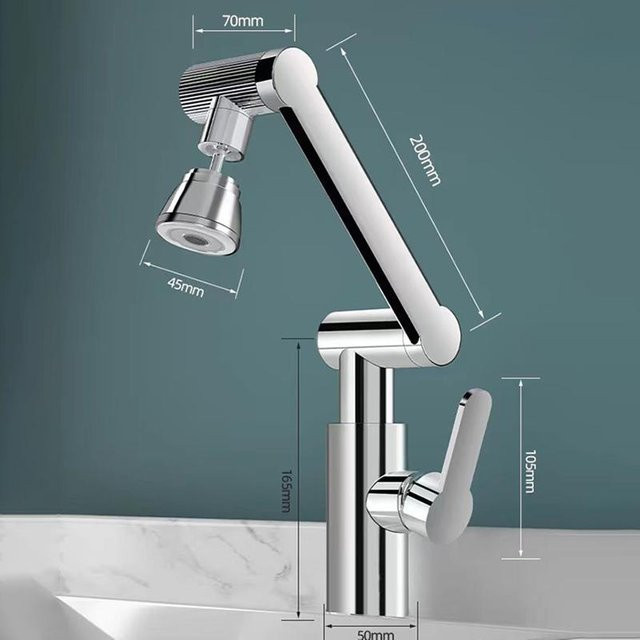 Multifunktionale Küchen- und Badezimmerarmatur aus Messing mit 1080 Grad schwenkbarem Auslauf in Grau/Silber - Bild 1