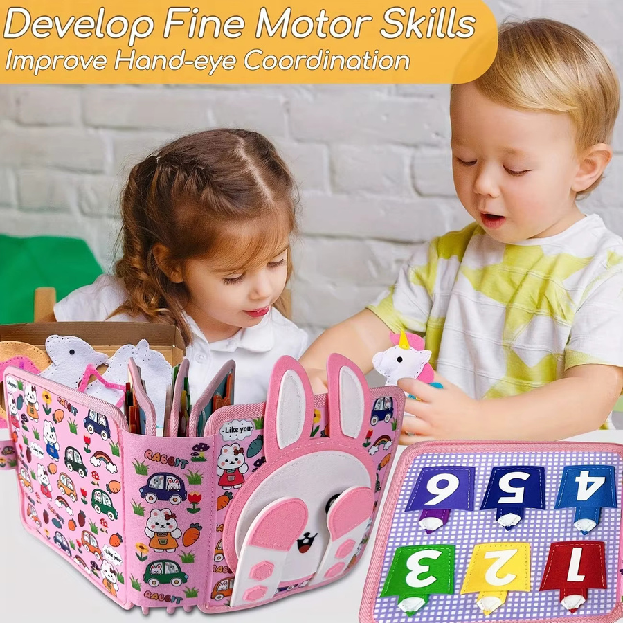 LOLOTREE Montessori Busy Board aus Filz als buntes Stoffbuch mit Bauernhof-Motiven zur Förderung der Feinmotorik und Kognition für Kleinkinder - Bild 2