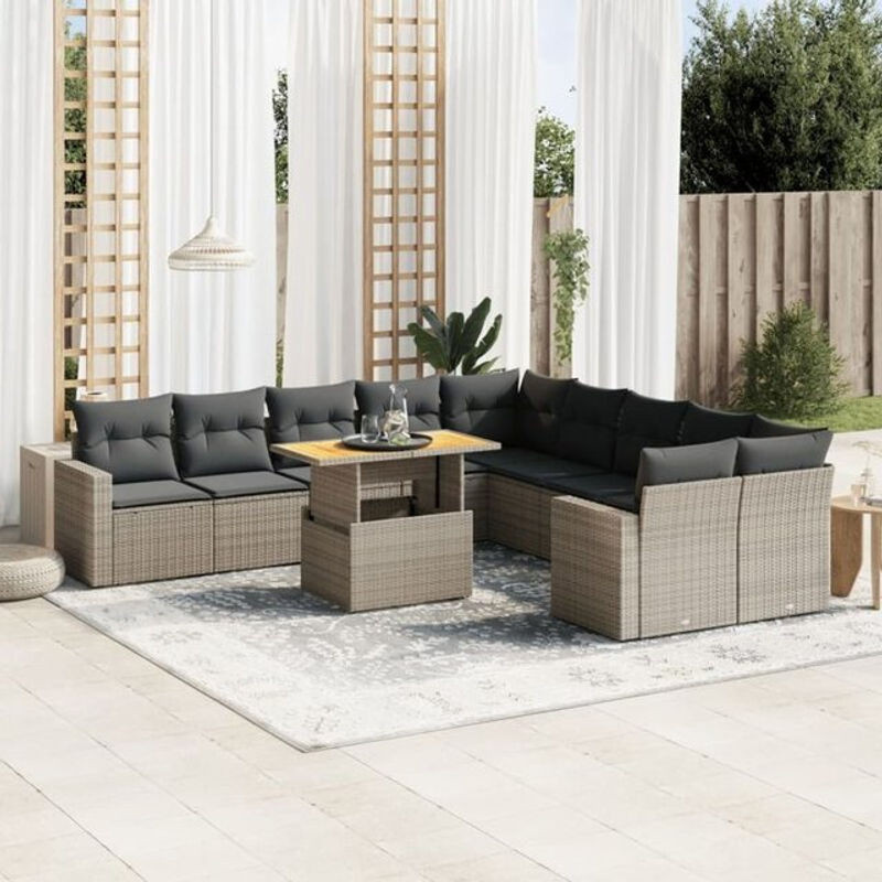 Vidaxl 11-tlg. Garten-Sofagarnitur aus Polyrattan in Grau mit Kissen - Bild 1