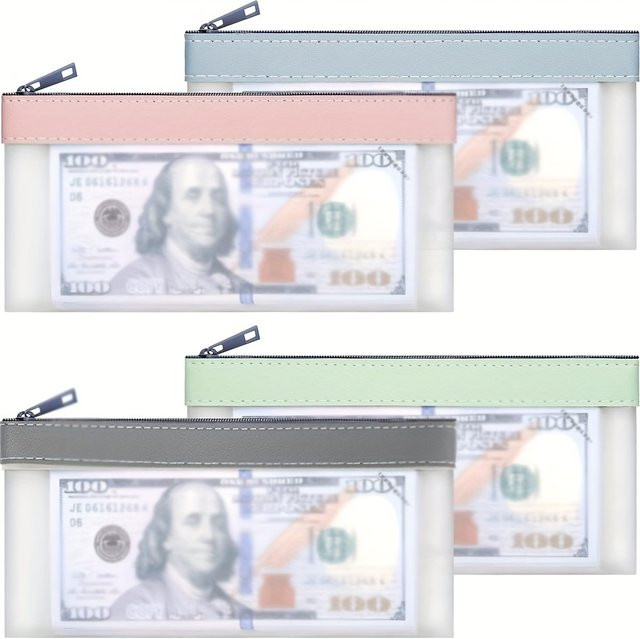 2/4 Stück Geldbeutel mit Reißverschluss für Schreibwaren, Münzen und Bargeld in Grün und Grau, B/H: 19,5 x 9,4 cm - Bild 1