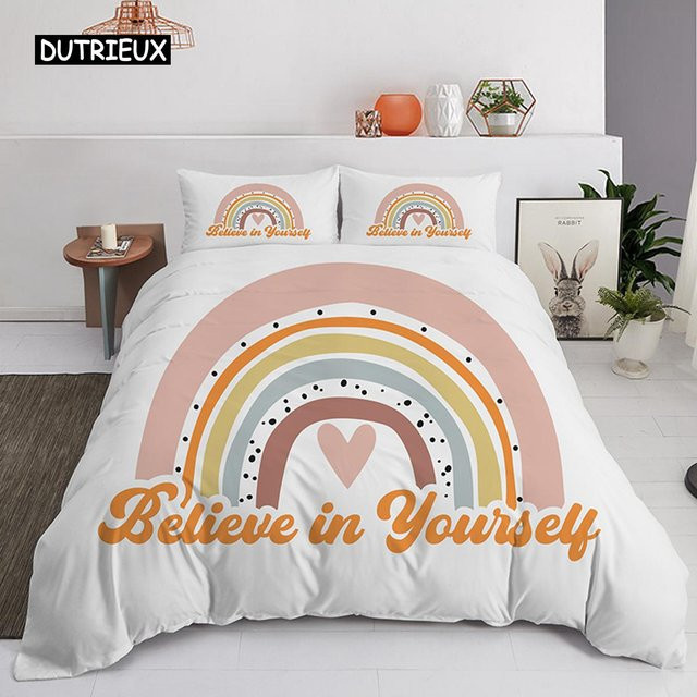 Binchi Outdoor Product Regenbogen Bettwäsche Set für Kinder in Pastellfarben, 3-teilig aus Mikrofaser mit Reißverschluss, B/H: 140 x 200 cm - Bild 1