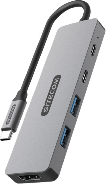 Sitecom 5-in-1 USB-C PD Multiport-Adapter in Silber/Grau mit HDMI 4K UHD, USB-C und USB-A Anschlüssen - Bild 1