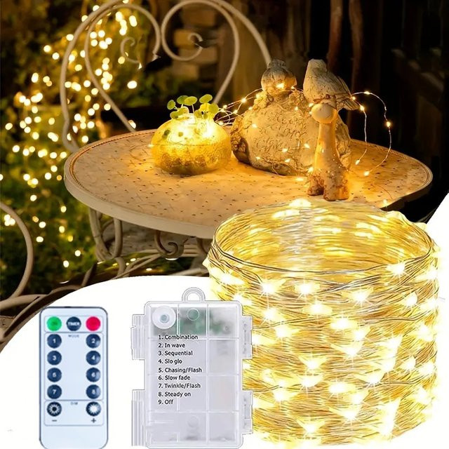 OKAL RED EAST LED Lichterkette mit 300 warmweißen LEDs, batteriebetrieben, Silber, für Garten, Terrasse und Party-Dekoration - Bild 1