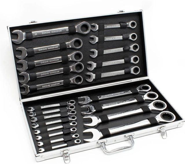 Wiltec Schraubenschlüssel Set 22-teilig Maulschlüssel und Ringschlüssel 6-32 mm in Schwarz und Silber - Bild 1