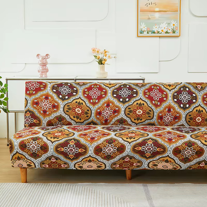 S-EMIGA Spandex Futon-Sofabezug mit Boho-Grafikdesign, elastischer Schonbezug für Doppelsitze, Mehrfarbig - Bild 3
