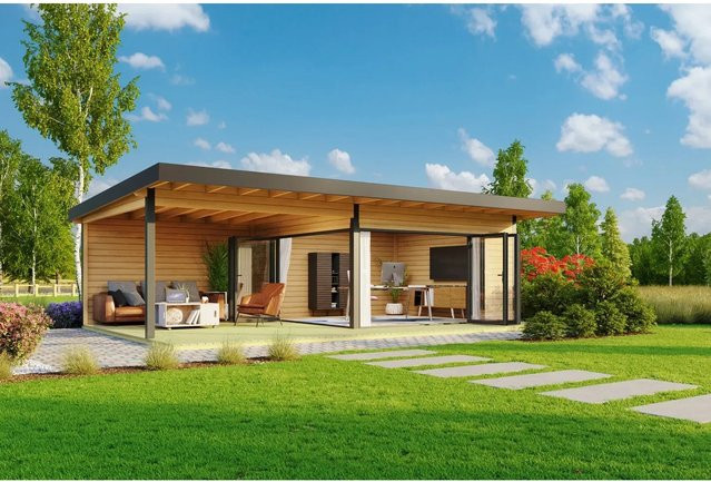 Lasita Gartenhaus Domeo Maja aus Holz mit Pultdach in Natur, B/H/T: 890 x 258 x 590 cm - Bild 1